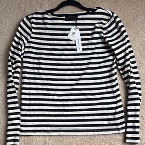 NWT Sanctuary Black and Oat Boat Neck Striped Long Sleeve Tee Size Small